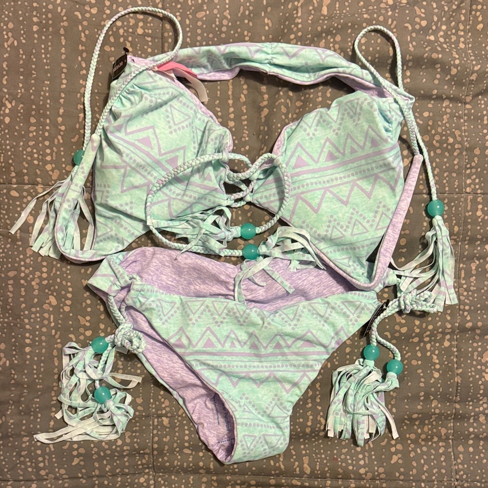 Victoria's Secret Reversible Mint and Lavender Bikini